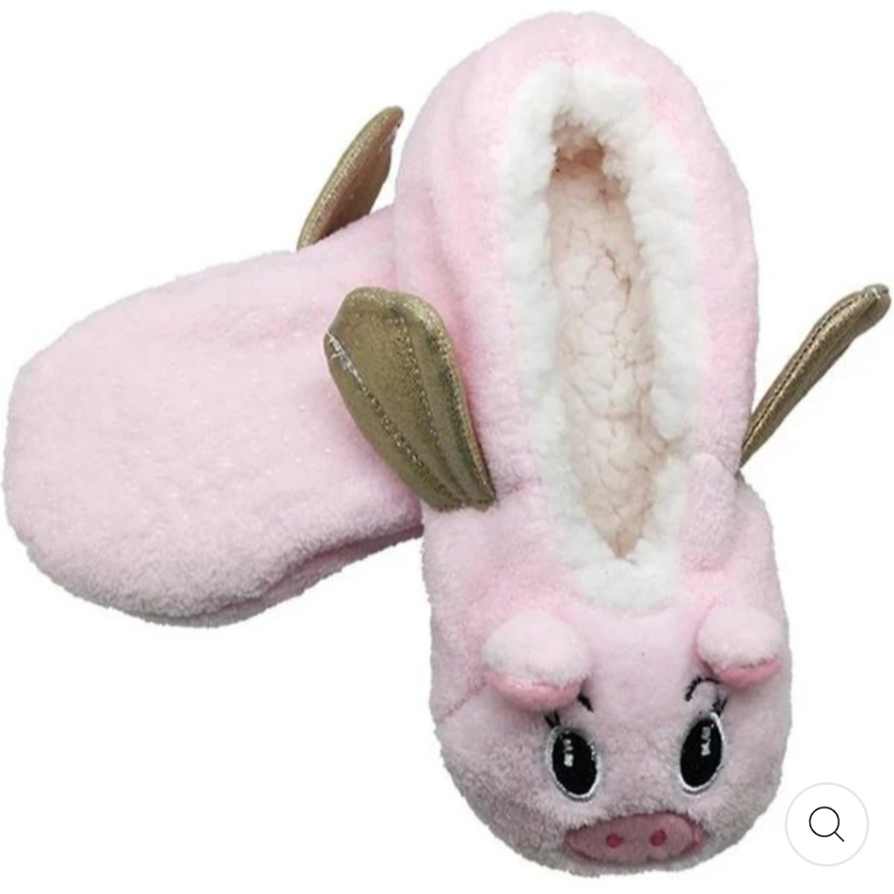 Pink Flying Piggy Slippers with Gold Wings